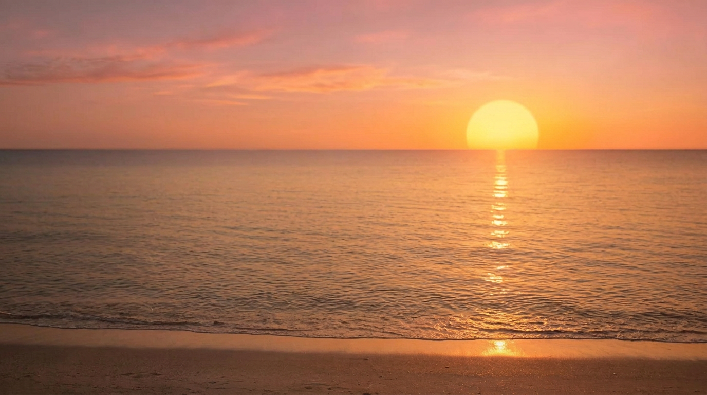 Golden sunset over calm ocean